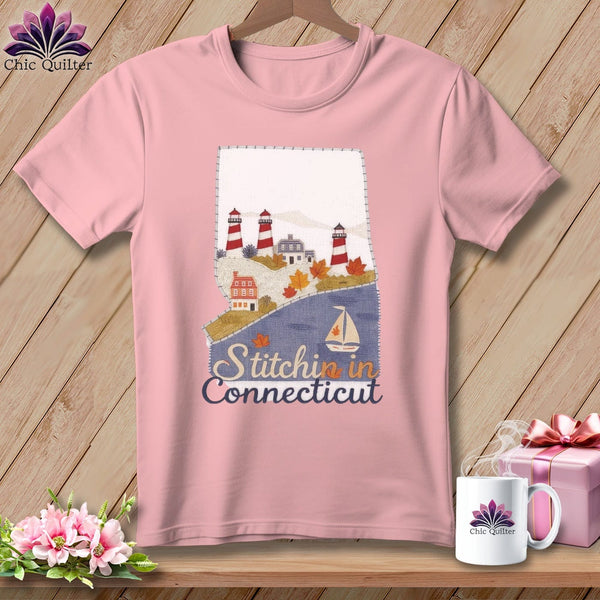 MyDesigns Physical Item S / Pink Stitchin' in Connecticut ~ Relaxed Fit Tee