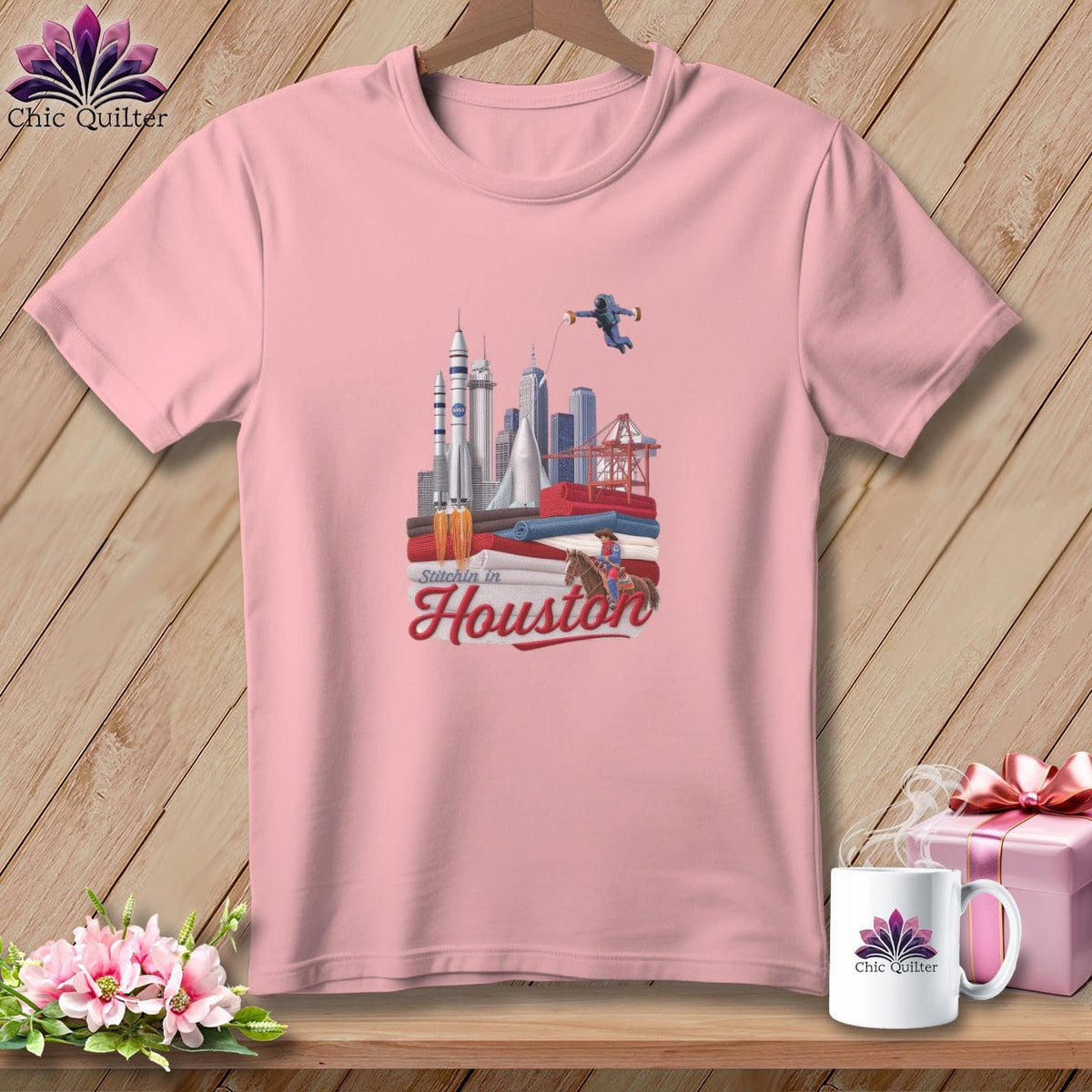 MyDesigns Physical Item S / Pink Stitchin' in Houston ~ Relaxed Fit Tee