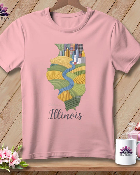 MyDesigns Physical Item S / Pink Stitchin' in Illinois ~ Relaxed Fit Tee