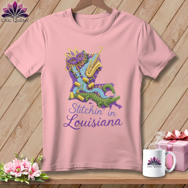 MyDesigns Physical Item S / Pink Stitchin' in Louisiana ~ Relaxed Fit Tee