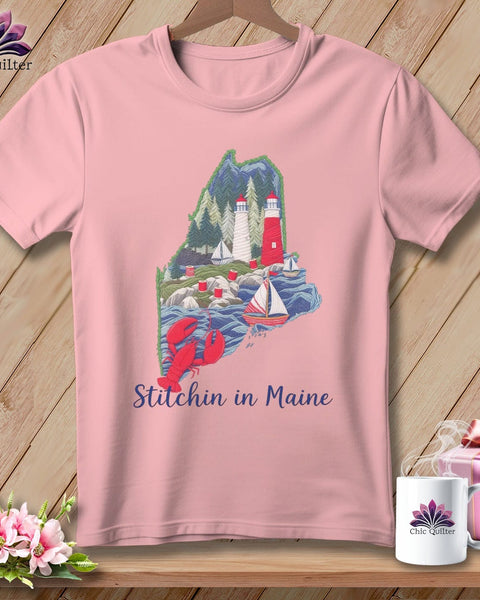 MyDesigns Physical Item S / Pink Stitchin' in Maine ~ Relaxed Fit Tee