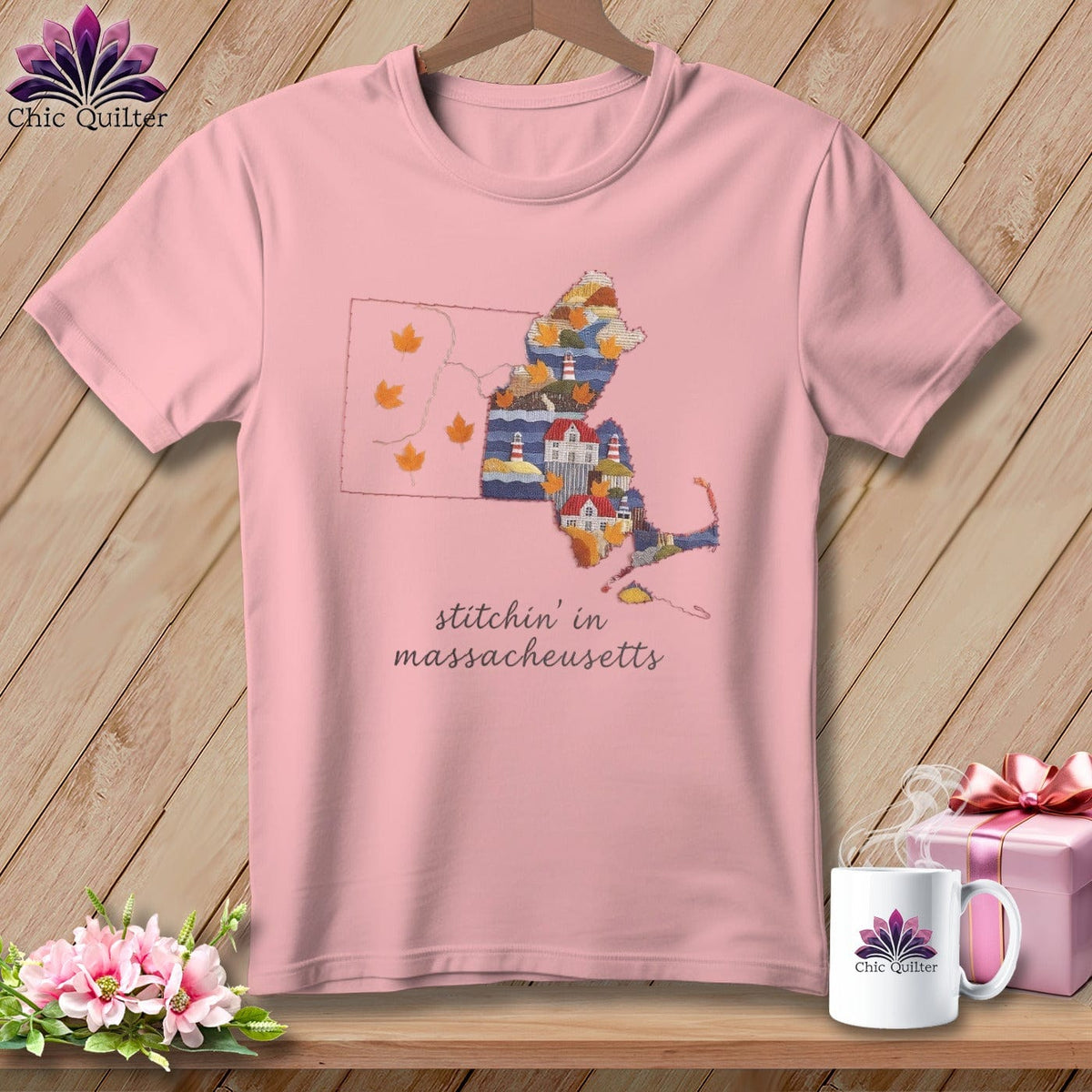 MyDesigns Physical Item S / Pink Stitchin' in Massachusetts ~ Relaxed Fit Tee