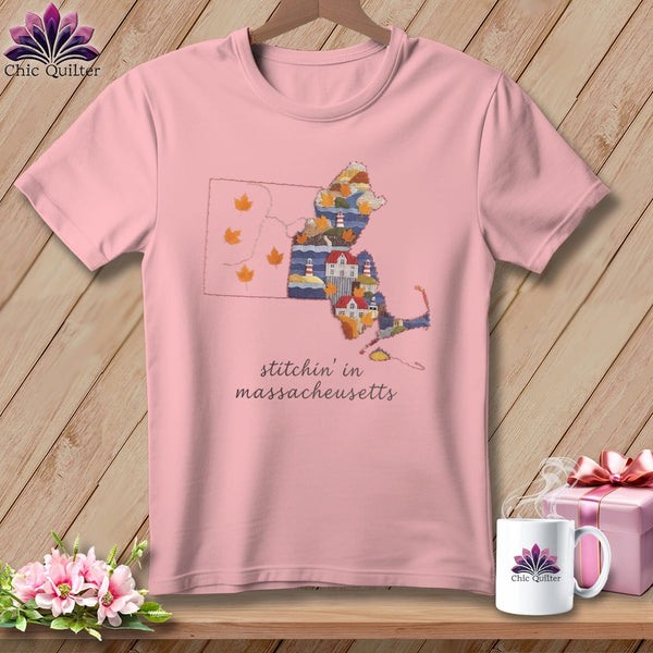 MyDesigns Physical Item S / Pink Stitchin' in Massachusetts ~ Relaxed Fit Tee