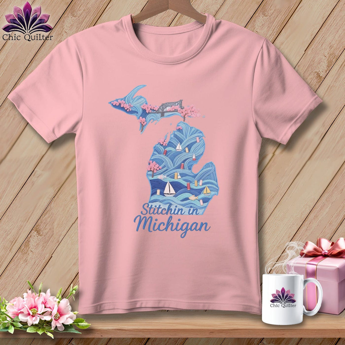 MyDesigns Physical Item S / Pink Stitchin' in Michigan ~ Relaxed Fit Tee