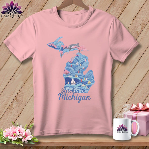 MyDesigns Physical Item S / Pink Stitchin' in Michigan ~ Relaxed Fit Tee