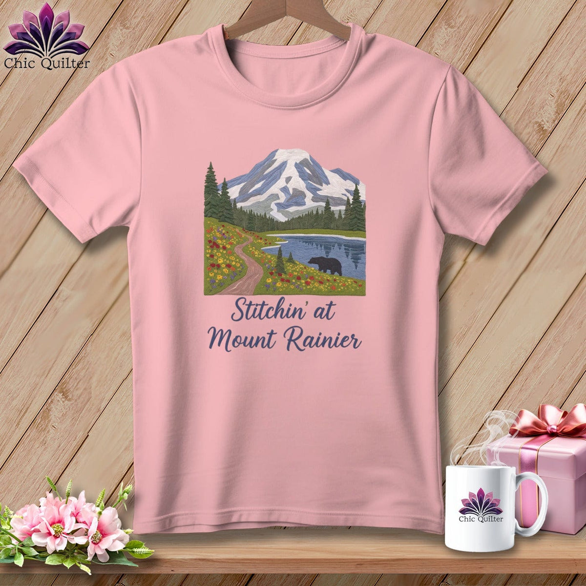 MyDesigns Physical Item S / Pink Stitchin' in Mount Rainier ~ Relaxed Fit Tee