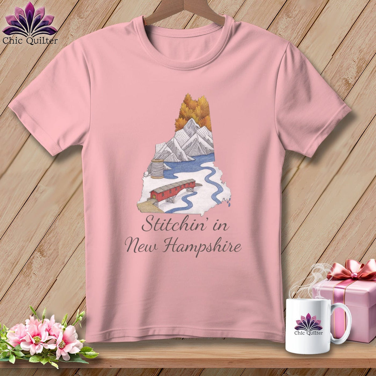 MyDesigns Physical Item S / Pink Stitchin' in New Hampshire ~ Relaxed Fit Tee