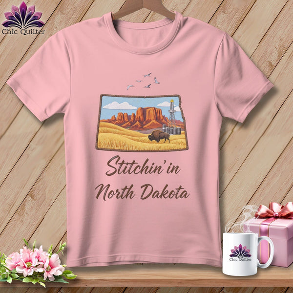 MyDesigns Physical Item S / Pink Stitchin' in North Dakota ~ Relaxed Fit Tee