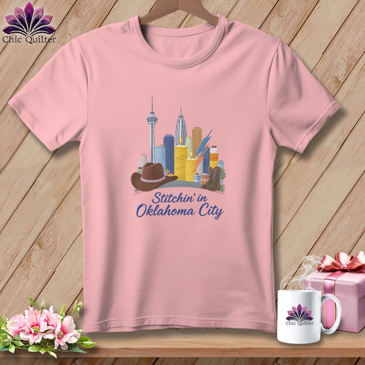 MyDesigns Physical Item S / Pink Stitchin' in Oklahoma City ~ Relaxed Fit Tee
