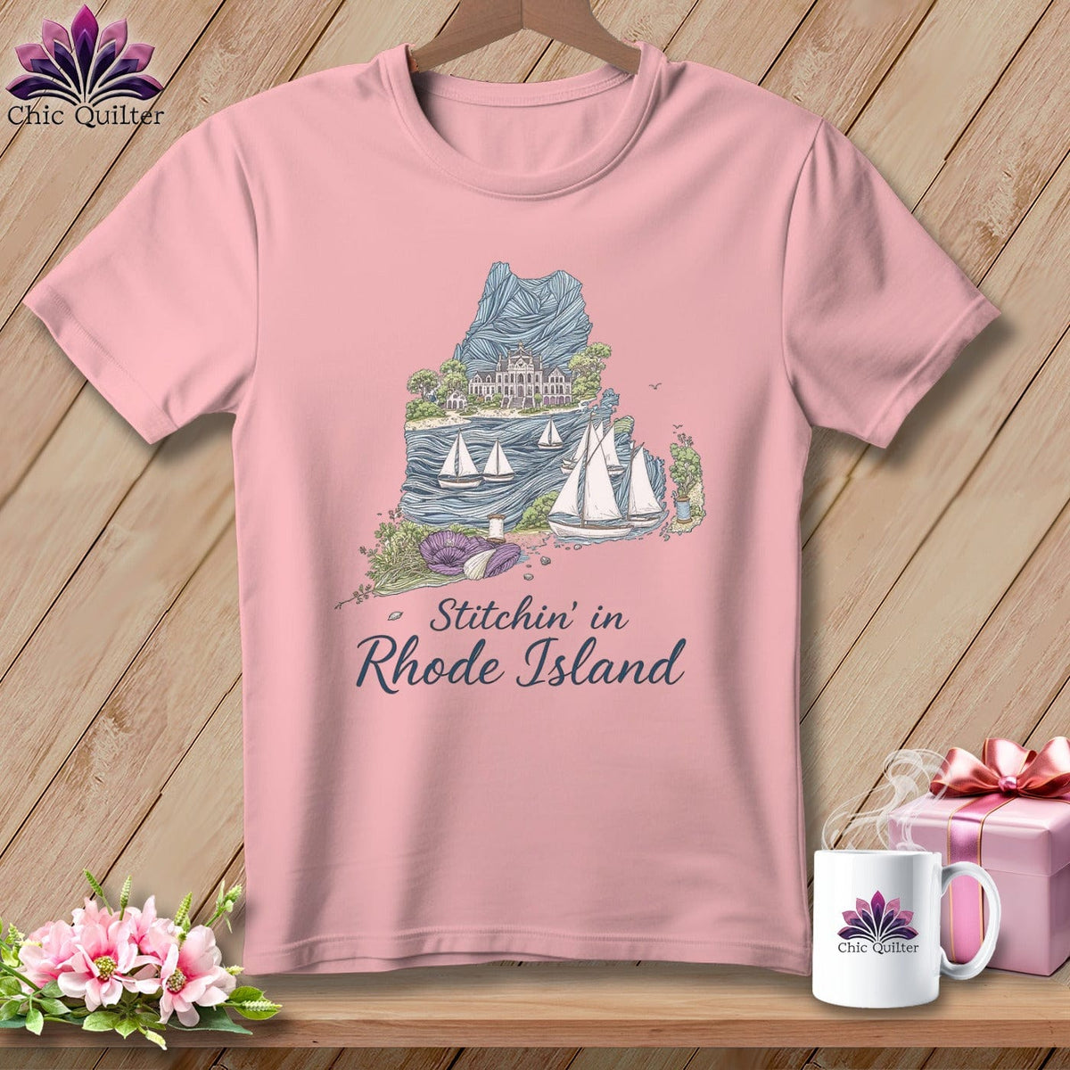 MyDesigns Physical Item S / Pink Stitchin' in Rhode Island ~ Relaxed Fit Tee