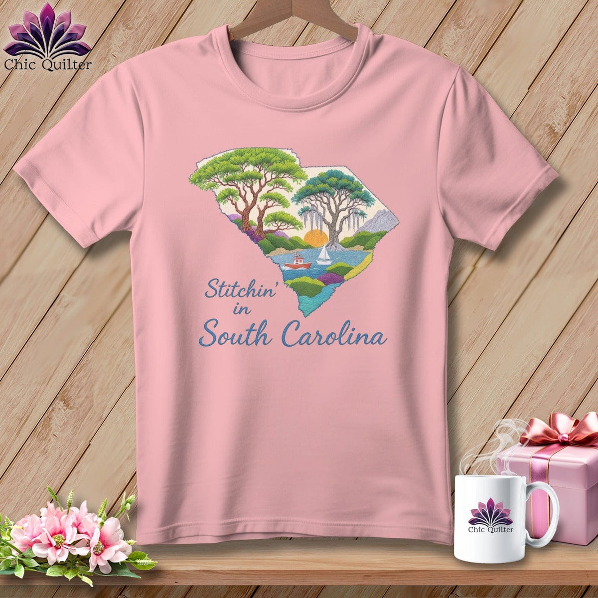 MyDesigns Physical Item S / Pink Stitchin' in South Carolina ~ Relaxed Fit Tee