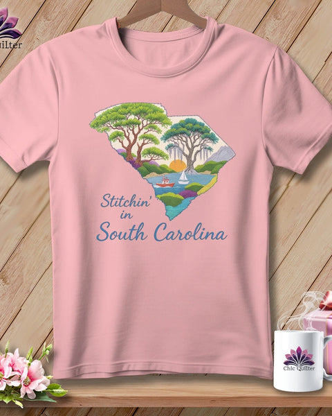 MyDesigns Physical Item S / Pink Stitchin' in South Carolina ~ Relaxed Fit Tee