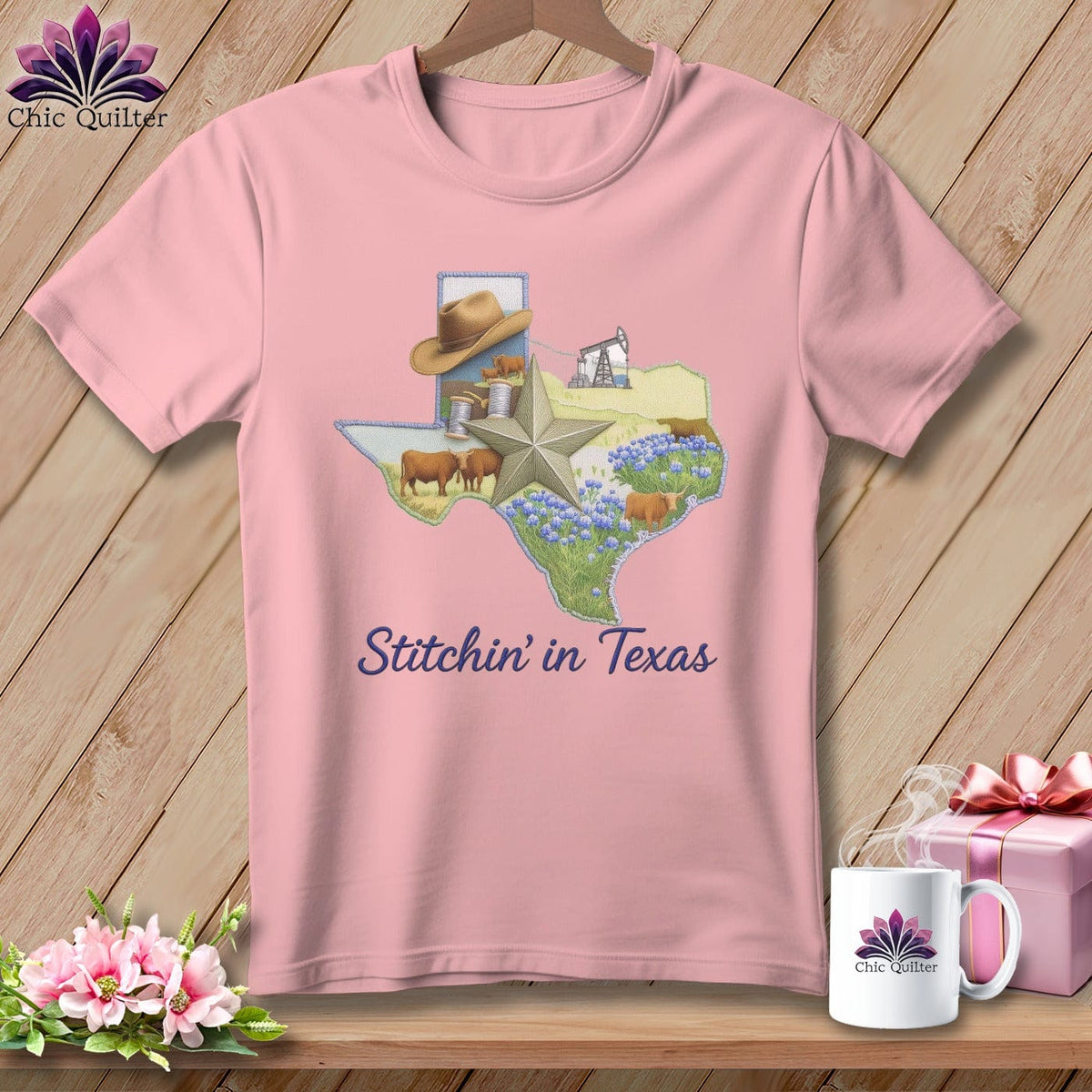 MyDesigns Physical Item S / Pink Stitchin' in Texas ~ Relaxed Fit Tee