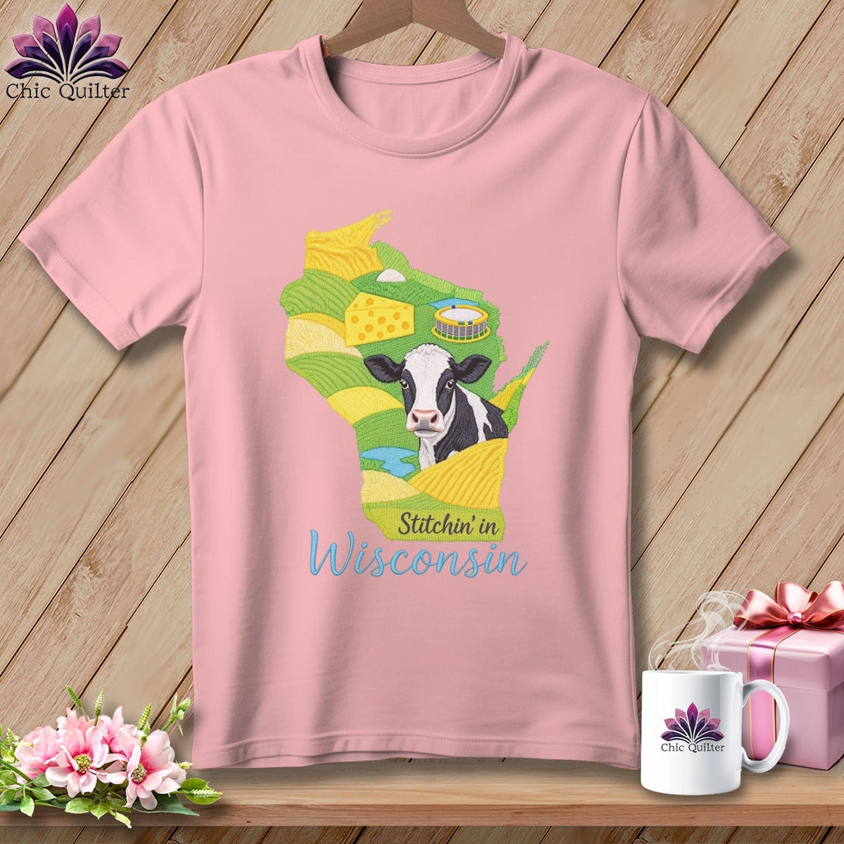 MyDesigns Physical Item S / Pink Stitchin' in Wisconsin ~ Relaxed Fit Tee