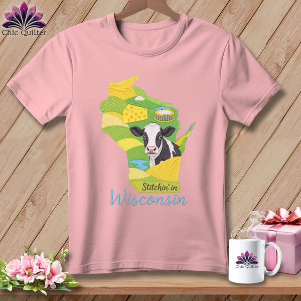MyDesigns Physical Item S / Pink Stitchin' in Wisconsin ~ Relaxed Fit Tee
