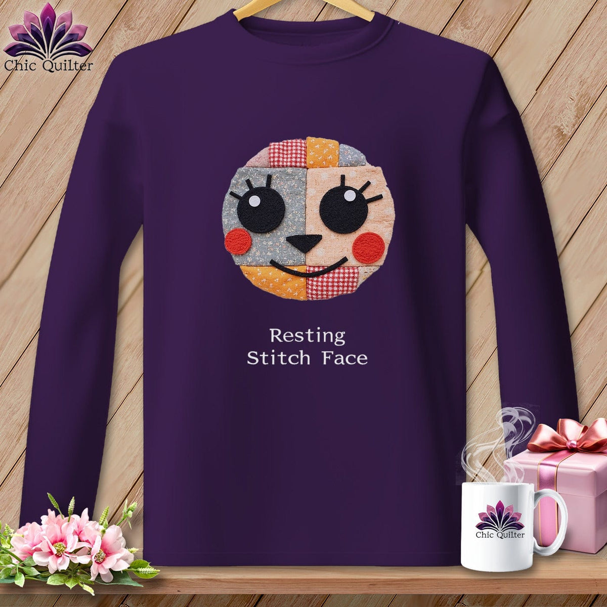 MyDesigns Physical Item S / Purple Cheeky - Resting Stitch Face  ~ Long Sleeve T-Shirt