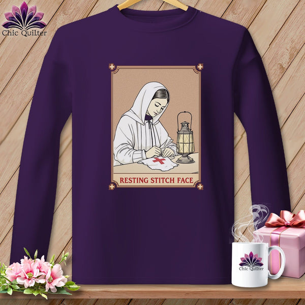 MyDesigns Physical Item S / Purple Florence Needle-Gale - Resting Stitch Face ~ Long Sleeve T-Shirt