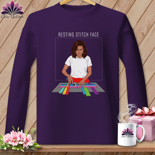 MyDesigns Physical Item S / Purple Mich Sew - Resting Stitch Face ~ Long Sleeve Tee