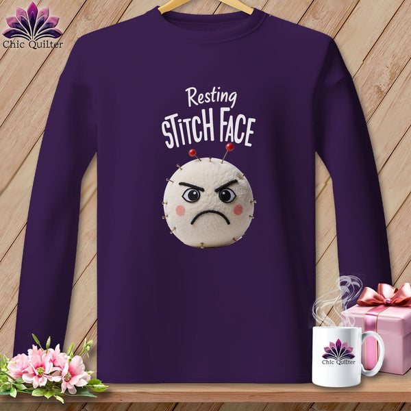 MyDesigns Physical Item S / Purple Ouch - Resting Stitch Face ~ Long Sleeve Tee