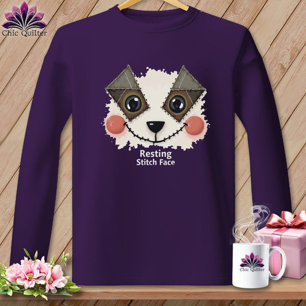 MyDesigns Physical Item S / Purple Patchwork Cheek - Resting Stitch Face ~ Long Sleeve T-Shirt