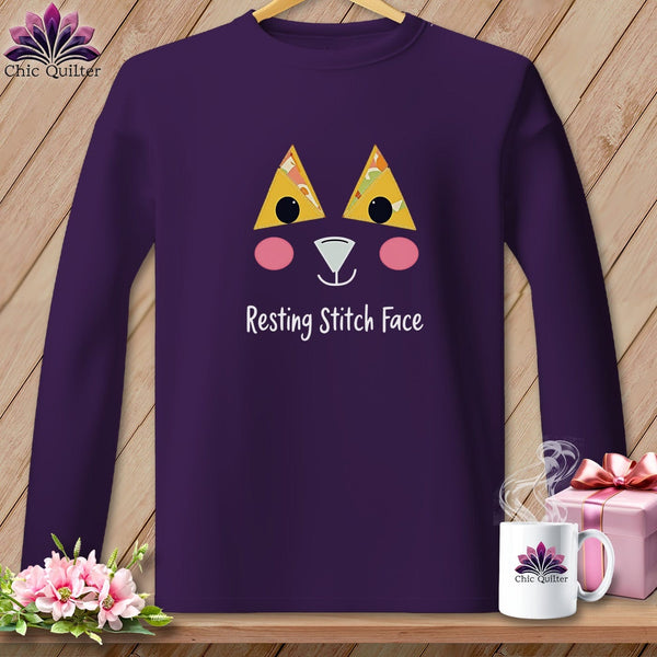 MyDesigns Physical Item S / Purple Patchwork Face - Resting Stitch Face ~ Long Sleeve Tee