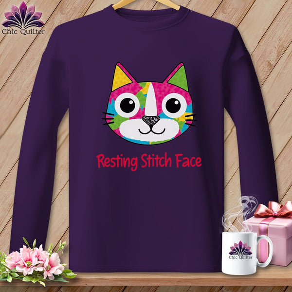 MyDesigns Physical Item S / Purple Patchwork Smile - Resting Stitch Face ~ Long Sleeve Tee