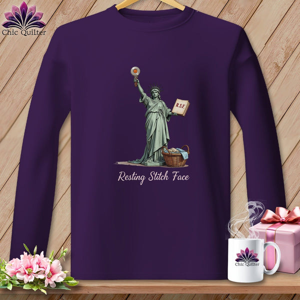 MyDesigns Physical Item S / Purple Quilter of Liberty - Resting Stitch Face ~ Long Sleeve T-Shirt