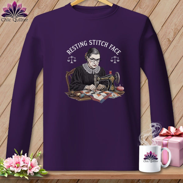 MyDesigns Physical Item S / Purple Ruth Sewder Ginsburg - Resting Stitch Face ~ Long Sleeve T-Shirt