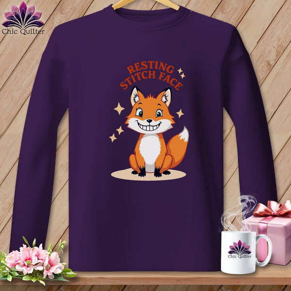 MyDesigns Physical Item S / Purple Silly Fox - Resting Stitch Face ~ Long Sleeve Tee