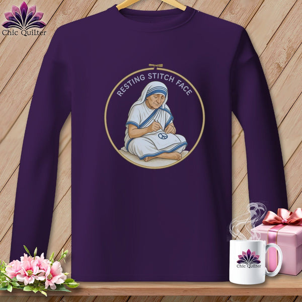 MyDesigns Physical Item S / Purple Sister Seams-a-Lot - Resting Stitch Face ~ Long Sleeve T-Shirt