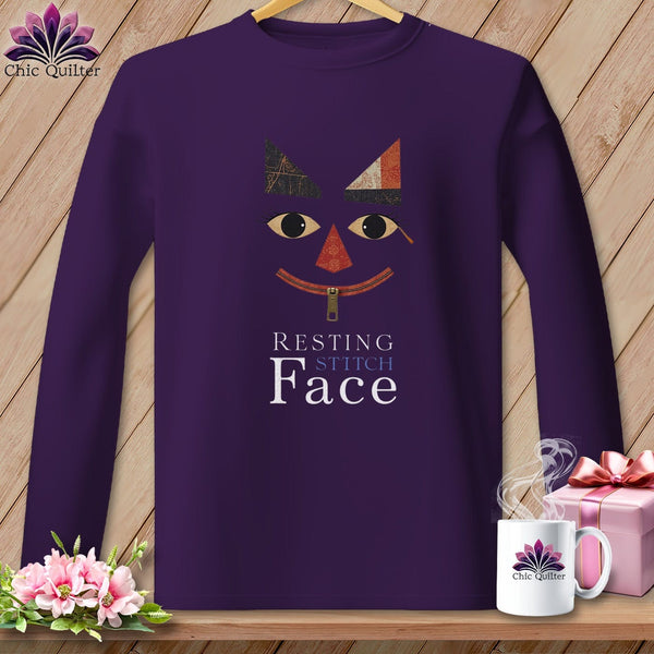 MyDesigns Physical Item S / Purple Zip It  - Resting Stitch Face ~ Long Sleeve T-Shirt