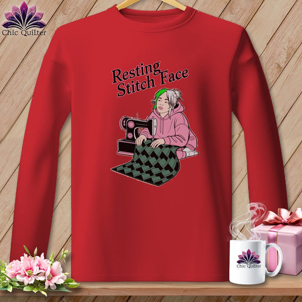 MyDesigns Physical Item S / Red Bias Billie - Resting Stitch Face ~ Long Sleeve Tee