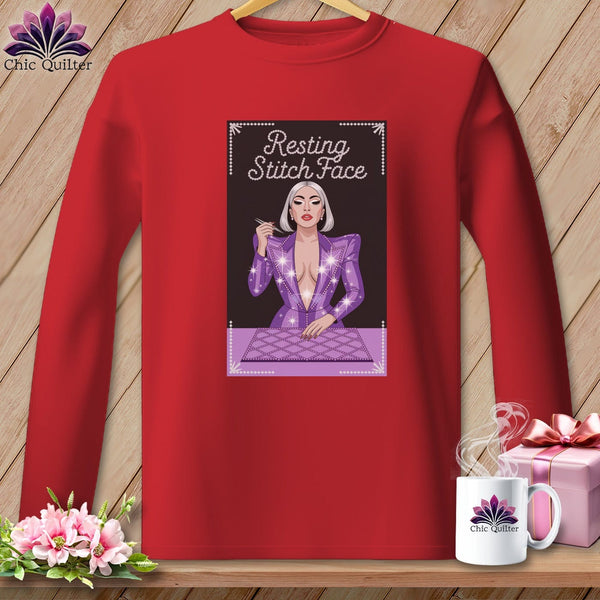 MyDesigns Physical Item S / Red Lacy Gagga - Resting Stitch Face ~ Long Sleeve Tee