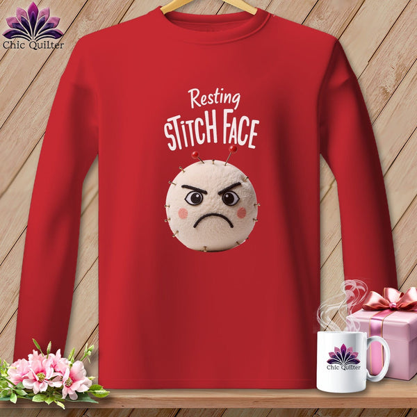 MyDesigns Physical Item S / Red Ouch - Resting Stitch Face ~ Long Sleeve Tee