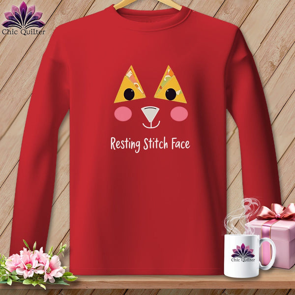 MyDesigns Physical Item S / Red Patchwork Face - Resting Stitch Face ~ Long Sleeve Tee