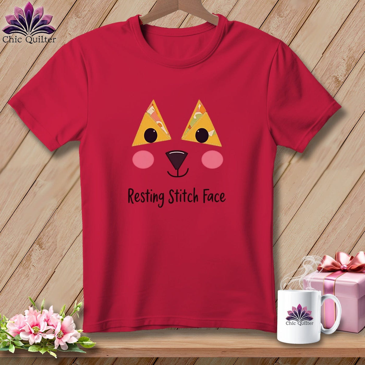 MyDesigns Physical Item S / Red Patchwork Face - Resting Stitch Face ~ Premium Tee