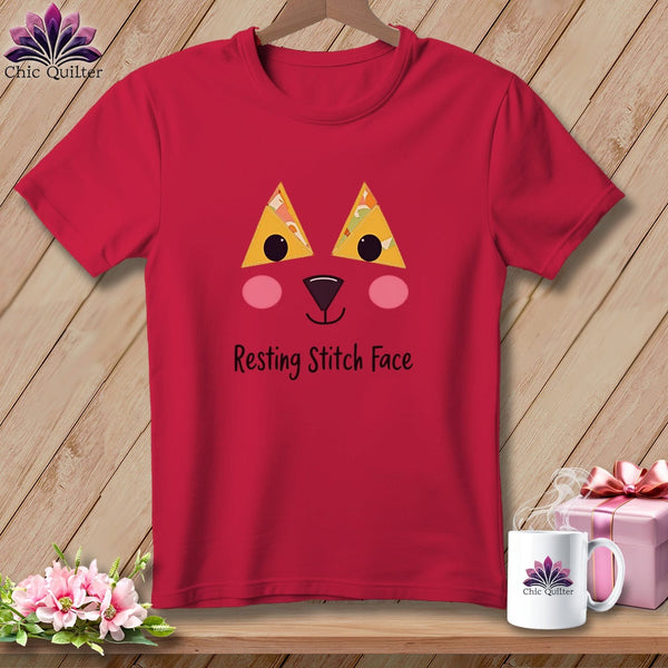 MyDesigns Physical Item S / Red Patchwork Face - Resting Stitch Face ~ Premium Tee