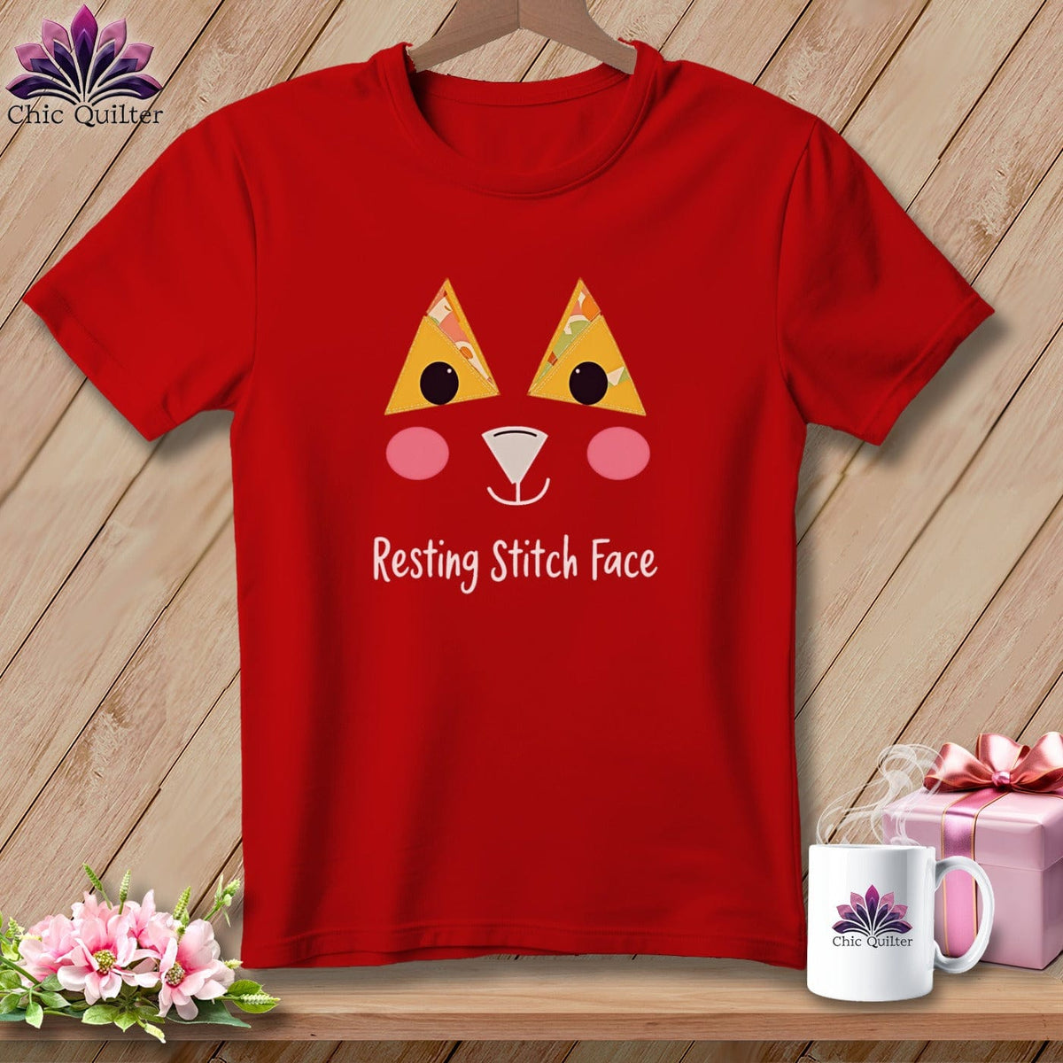 MyDesigns Physical Item S / Red Patchwork Face - Resting Stitch Face ~ Relaxed Fit Tee