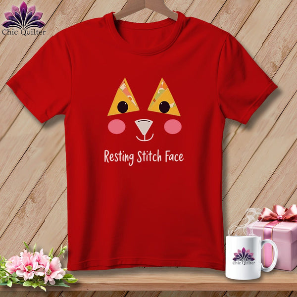 MyDesigns Physical Item S / Red Patchwork Face - Resting Stitch Face ~ Relaxed Fit Tee