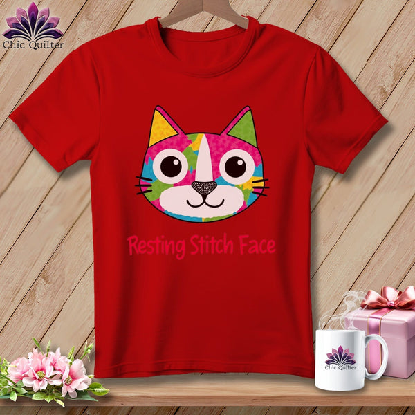 MyDesigns Physical Item S / Red Patchwork Smile - Resting Stitch Face ~ Relaxed Fit Tee