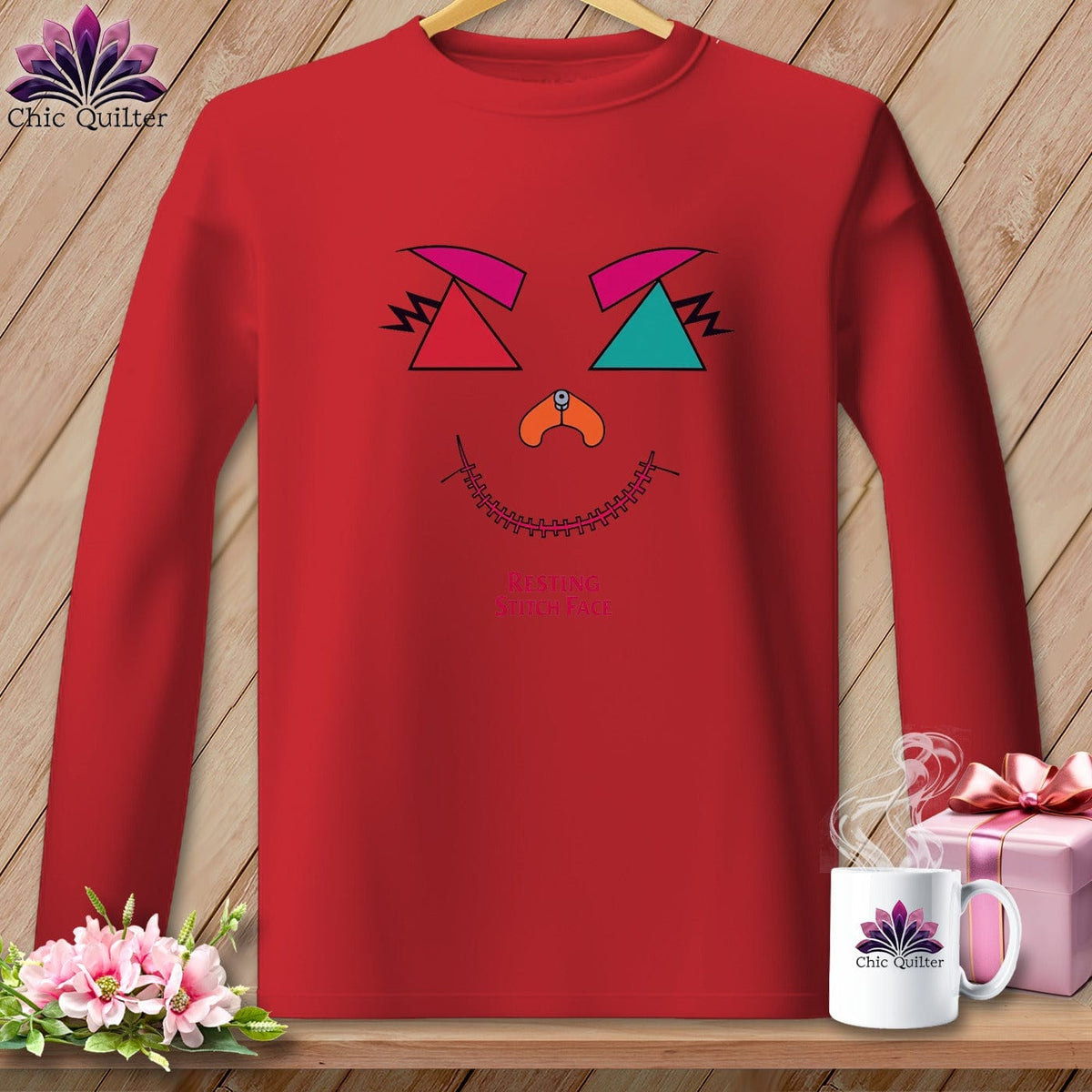 MyDesigns Physical Item S / Red Psychedelic Face - Resting Stitch Face ~ Long Sleeve Tee