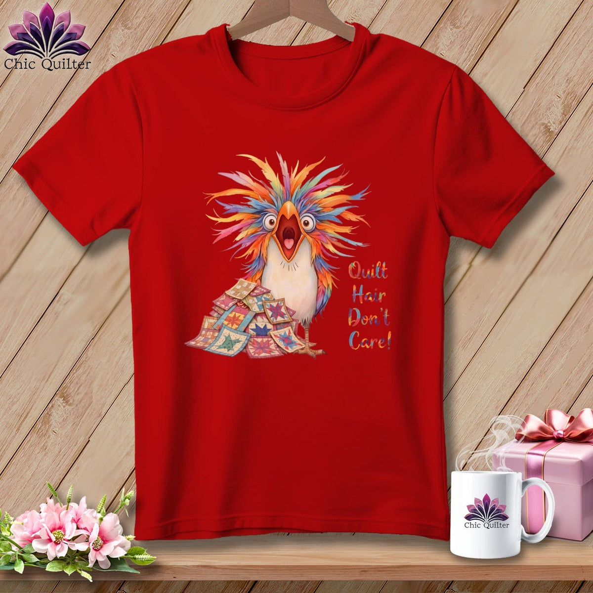 MyDesigns Physical Item S / Red Quilt Hair Don’t Care ~ Chaos Finch ~ Relaxed Fit Tee