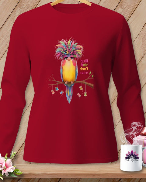 MyDesigns Physical Item S / Red Quilt Hair Don’t Care ~ Curlene Spoolworth ~ Long Sleeve Tee
