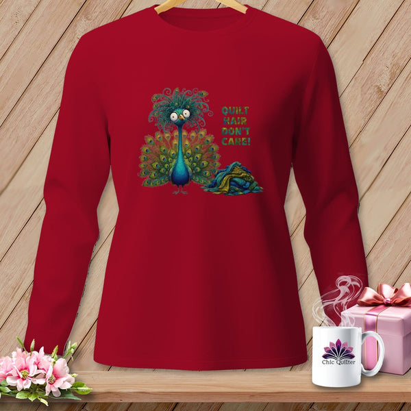 MyDesigns Physical Item S / Red Quilt Hair Don’t Care ~ Lady Plumeadora ~ Long Sleeve Tee