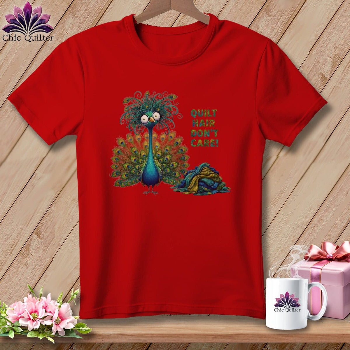MyDesigns Physical Item S / Red Quilt Hair Don’t Care ~ Lady Plumeadora ~ Relaxed Fit Tee