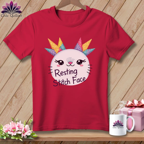 MyDesigns Physical Item S / Red Quirky Impact - Resting Stitch Face ~ Premium Tee