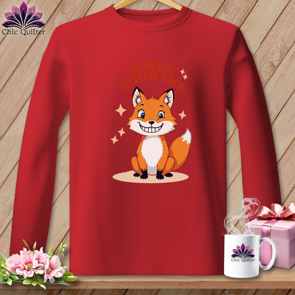 MyDesigns Physical Item S / Red Silly Fox - Resting Stitch Face ~ Long Sleeve Tee