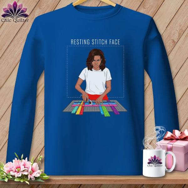 MyDesigns Physical Item S / Royal Mich Sew - Resting Stitch Face ~ Long Sleeve Tee