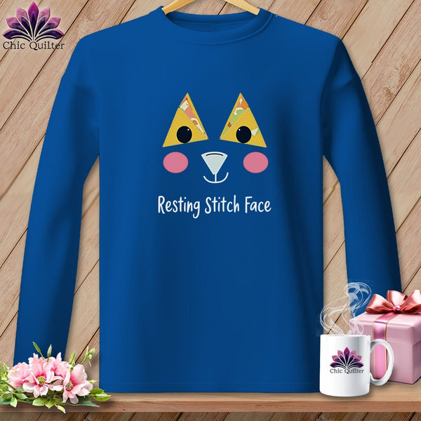 MyDesigns Physical Item S / Royal Patchwork Face - Resting Stitch Face ~ Long Sleeve Tee