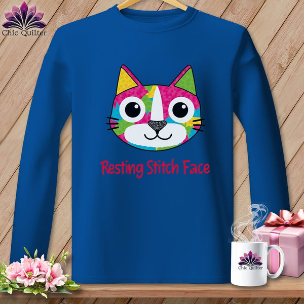 MyDesigns Physical Item S / Royal Patchwork Smile - Resting Stitch Face ~ Long Sleeve Tee